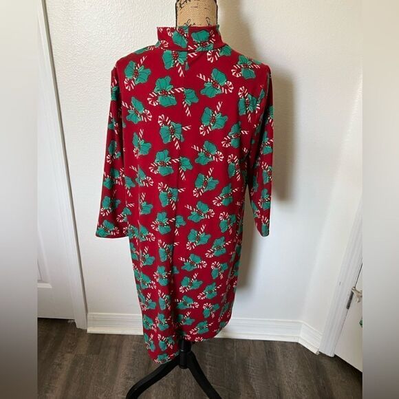 Celebrate Together Print Brushed 3/4 Sleeve Mock Neck Swing Dress-Large - Picture 2 of 6